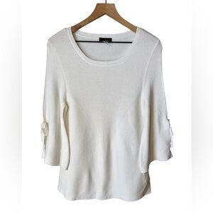 Renuar Women’s Crisp White Rib Knit Flared Tie Sleeve Long Stretchy Sweater Sz M